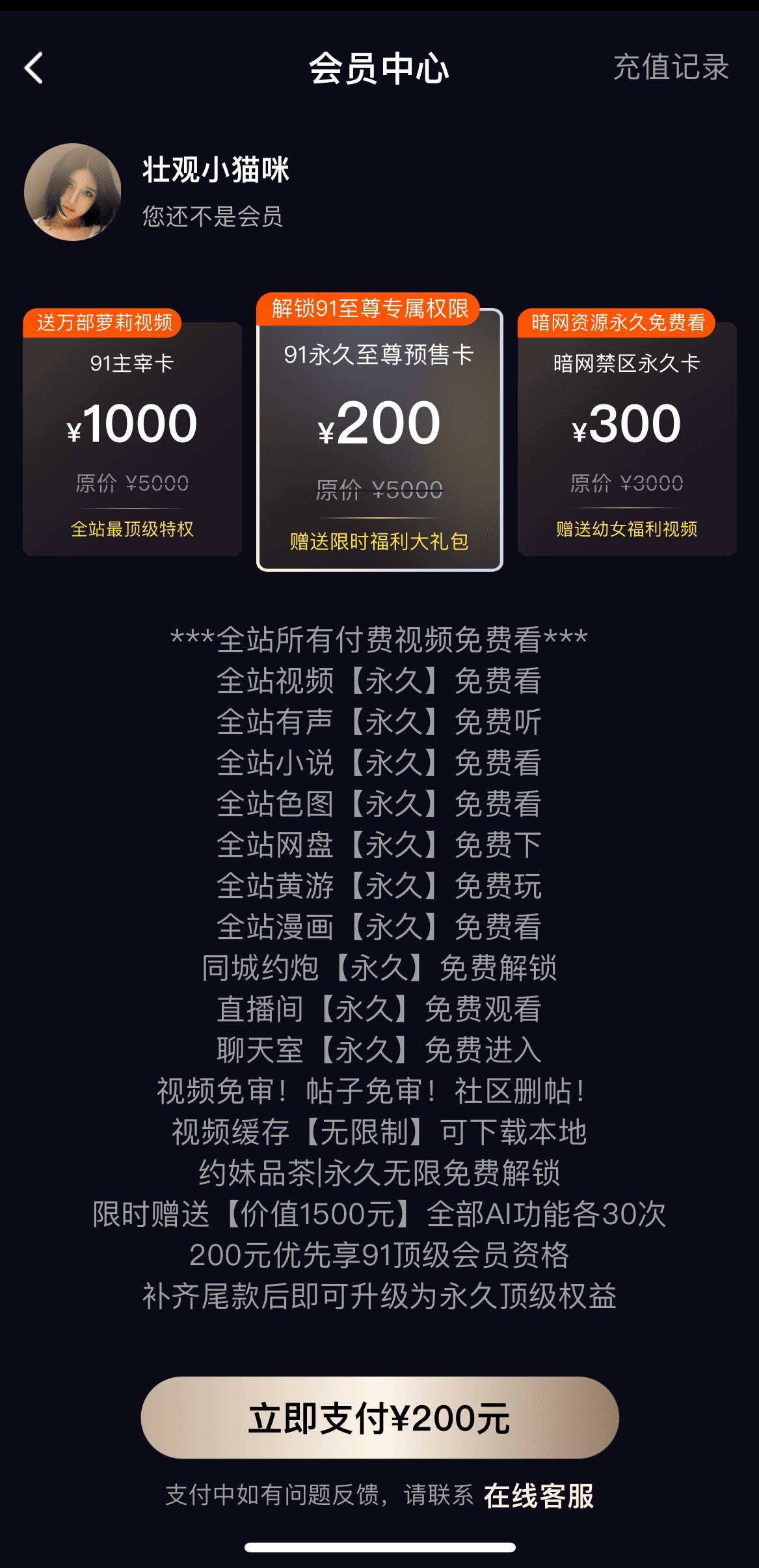 91PO会员中心多档套餐特权说明页面